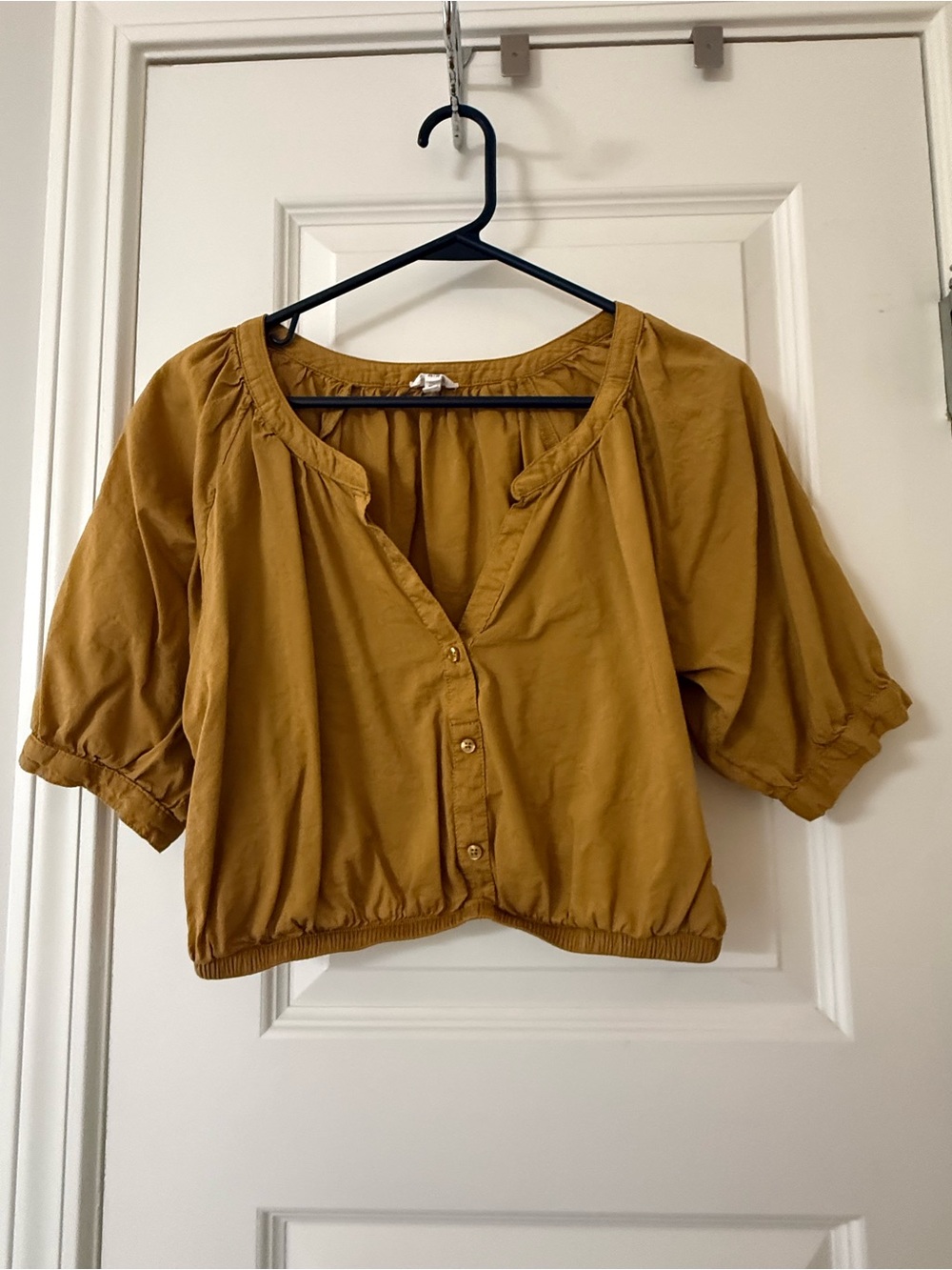 Aerie Button-Front Puff Sleeve Crop Top Size XS Mustard